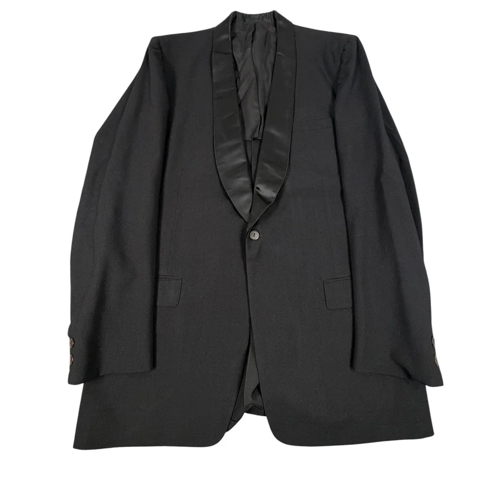 1950s Lord West 2 Piece Tuxedo Suit Men 44R 36X33 Black Shawl Lapel Pleated